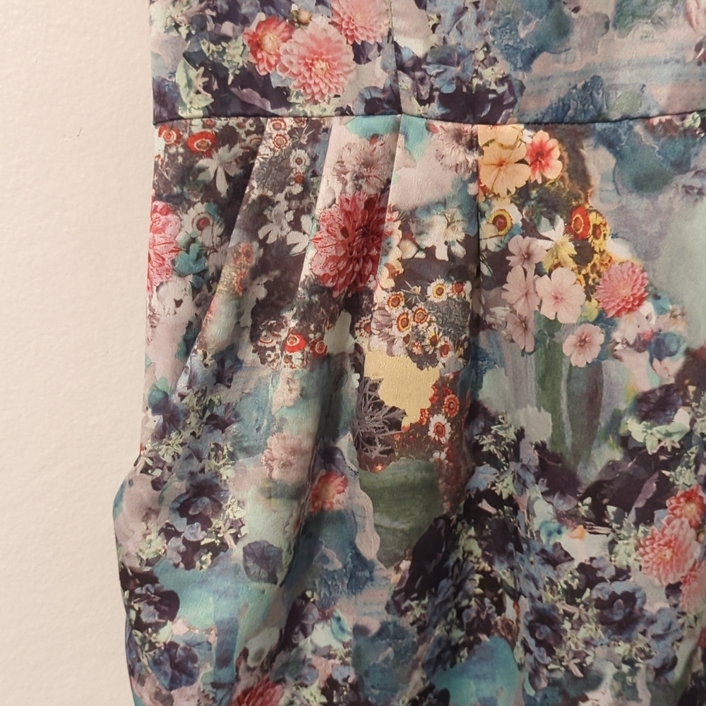 H&M Floral Roses Pastel V-Neck Short Sleeve Pockets Pleats Garden Party Dress 8 - Picture 3 of 6